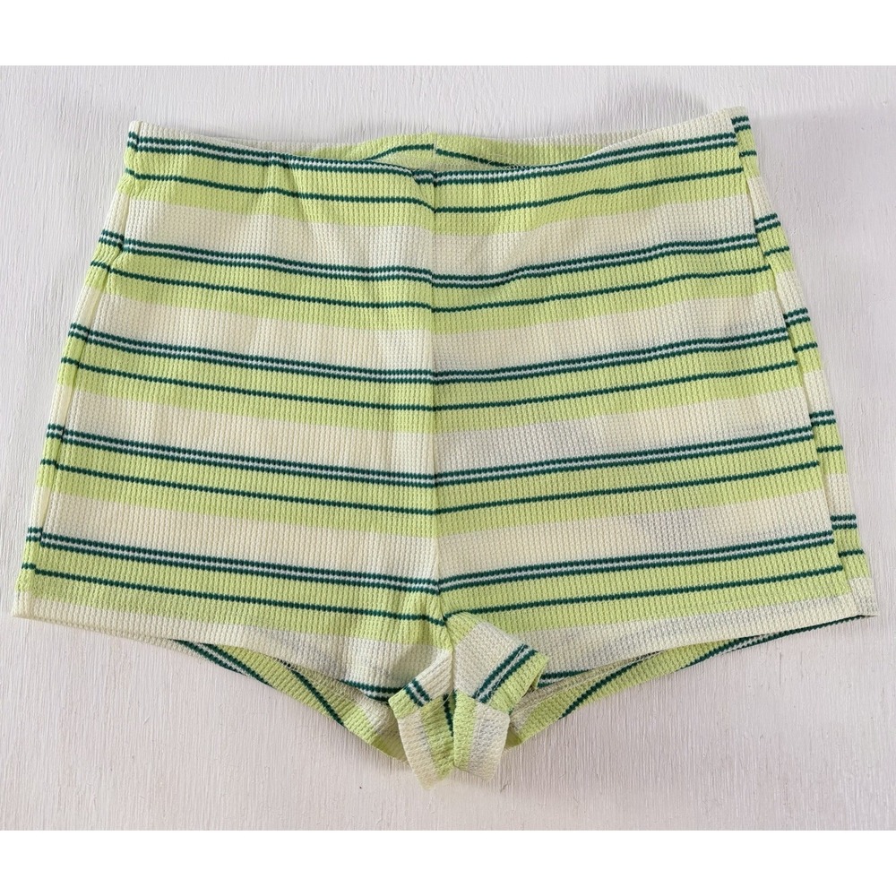 NEW missguided Green White Striped High Waisted Knit  SHORTS Light Weight Size M